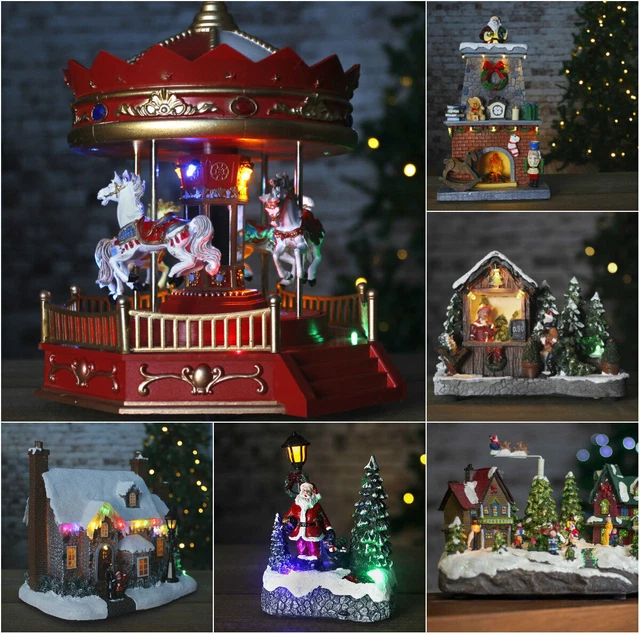 CHRISTMAS VILLAGE SCENE Ornaments Musical LED Moving Xmas Decoration