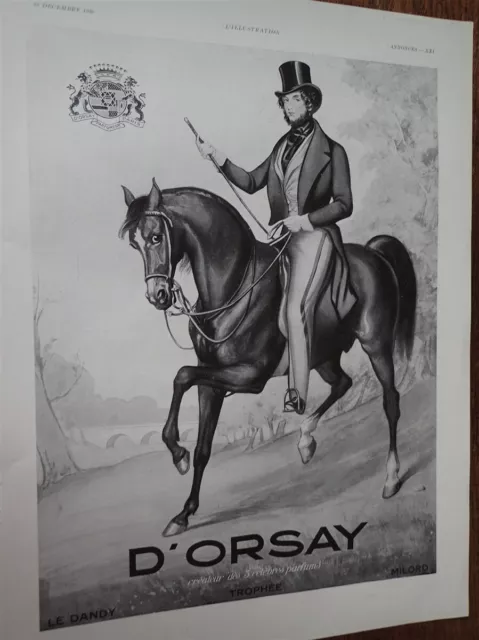d'ORSAY parfum Le Dandy, Trophée, Milord publicité papier ILLUSTRATION 1936