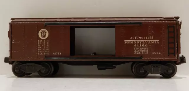 LIONEL Postwar X2758 Pennsylvania Automobiles 61100 Boxcar 1945-46 MISSING DOORS