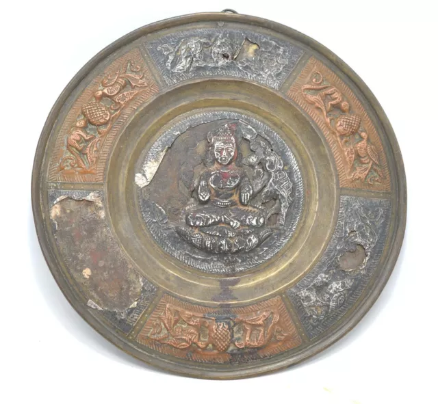 Antik Messing Kupfer Silber Dekorativ Lord Buddha Platte Original Alte Geprägt