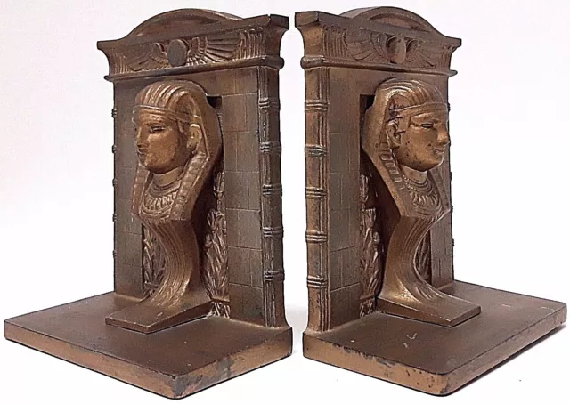 Vintage 1920's B&H Bradley & Hubbard Egyptian Pharaoh Tomb Cast Iron Bookends 2