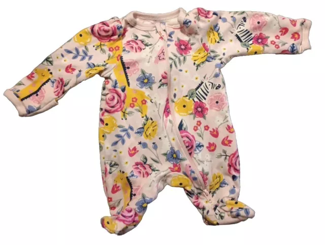 Baby Girl Clothes Wonder Nation Preemie Pink Zebra & Flower Footed Outfit