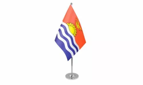 Kiribati Satin Flag (9" x 6") with Chrome Base Table Desk Flag Set