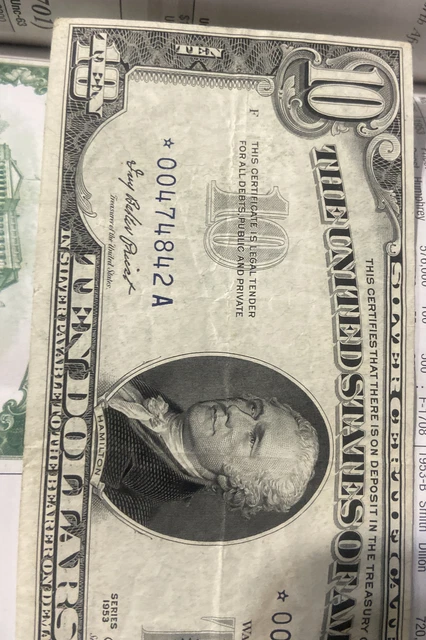 1953 $10 TEN DOLLARS *STAR* SILVER CERTIFICATE NOTE VERY FINE Fr1706* 3