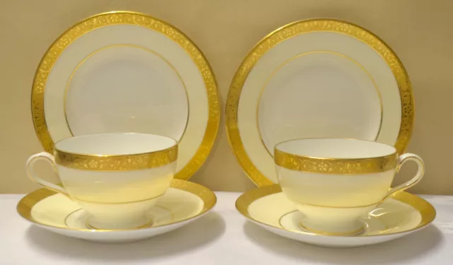 2 x Minton Westminster K154 Trio Cup Saucer Tea Side Plate Ivory Encrusted Gold