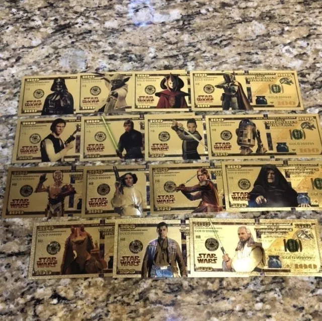 24k Gold Foil Plated Star Wars Banknote Set Collectible