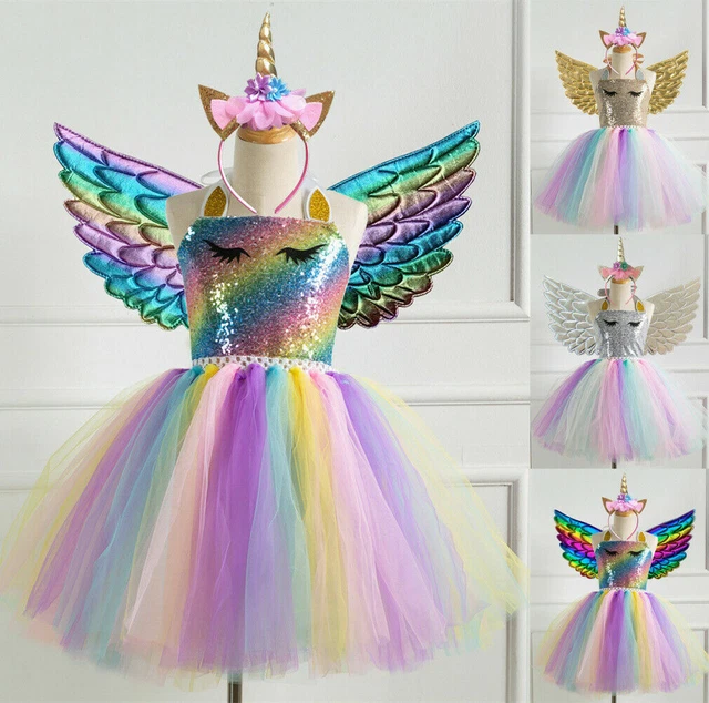 Gonna abito elegante per bambini bambine fiori festa unicorno fascia abito abito ala