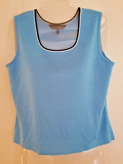 Ming Wang Signature Knit Classic Tank Top Tunic Career Blue Black Size S M Mint