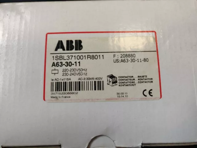 ABB A63-30-11 220-230V 50Hz / 230-240V 60Hz 1SBL371001R8011