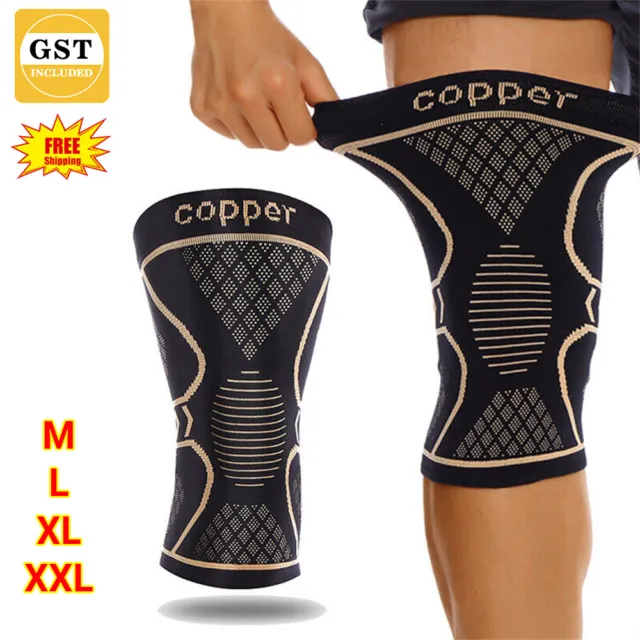 Copper Knee Brace Sleeve Compression Sports Gym Arthritis Pain Relief Support AU