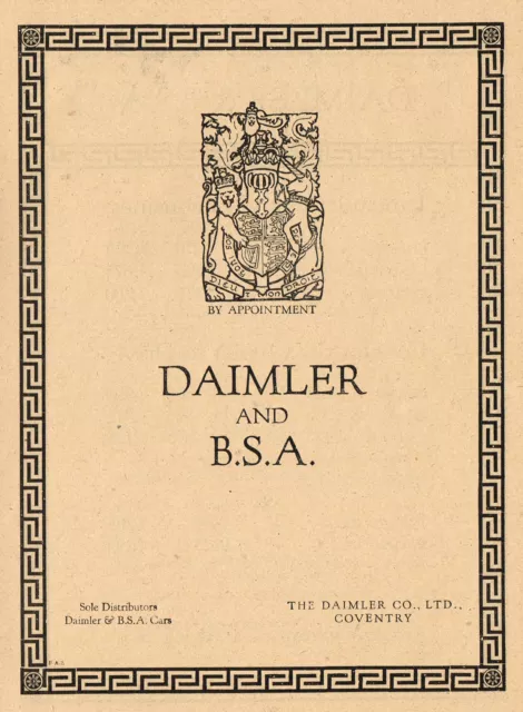 1923 Original Vintage Daimler Bsa Automobile Motor Car Print Ad