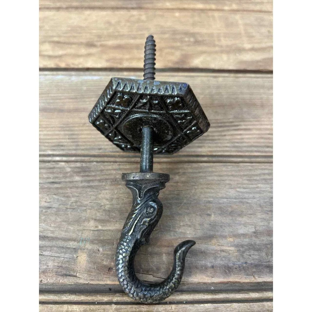 Antique Plant Ceiling Hanging Hook Cast Iron Bird Cage Hanger With Collar NOS