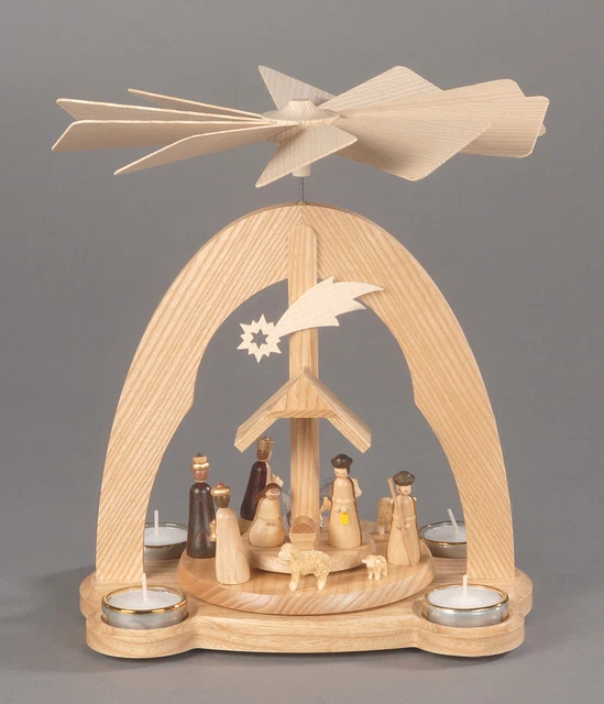 Natural Nativity Tealight Christmas Pyramid - Single Tier