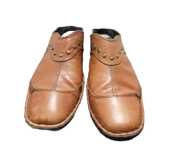 Josef Seibel Kimberly Studded Mules Brown Leather Heels Womens Size 41 US 9.5