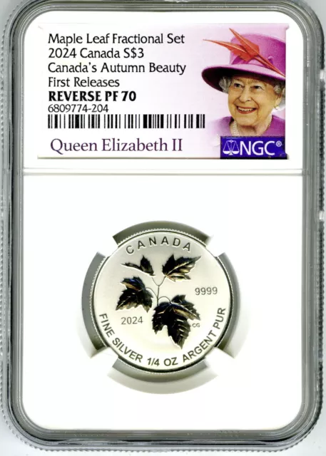2024 Queen Elizabeth $3 1/4 Oz Canada Silver Ngc Pf70 Maple Leaf First Releases