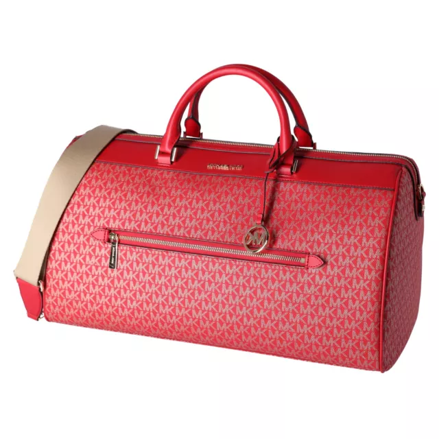 Michael Kors Travel XL Large Duffle Bag Signature MK Bright Red Gold