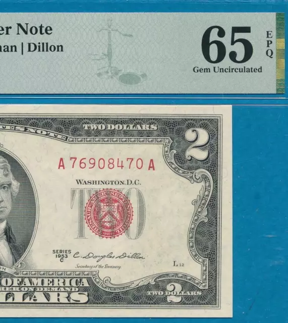$2.00 1953-C  Red Seal United States Note Pmg Certified Gem  New 65Epq