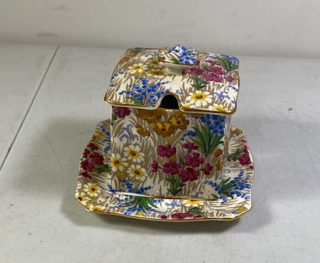 Royal Winton Grimwades ''Marguerite'' Chintz Sugar Bowl With Lid & Underplate 2