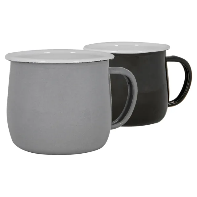 4x Coloured Enamel Belly Mugs Steel Outdoor Camping Coffee Cup 375ml Black/Grey