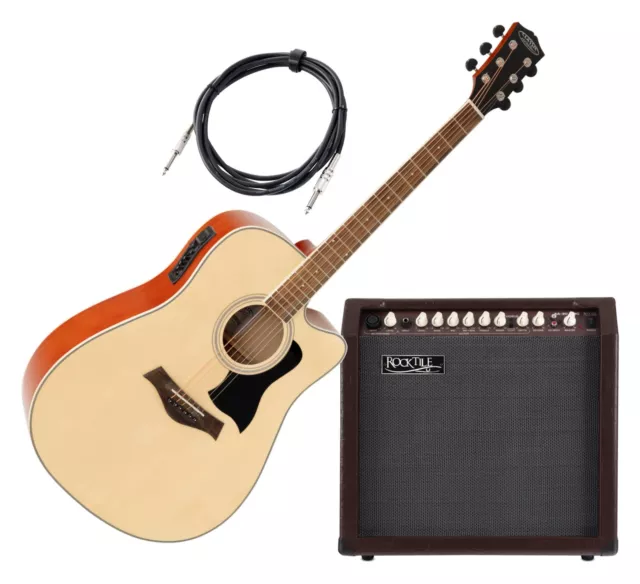 Guitare Electro Acoustique Folk Cutaway 3-Bandes EQ Combo Amp 30W & Cable Set