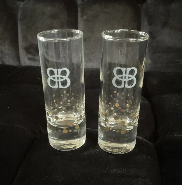 Set of 2 Bailey's Irish Cream 4" Tall Shot Glasses Gold Confetti Dots "BB" 2 Oz