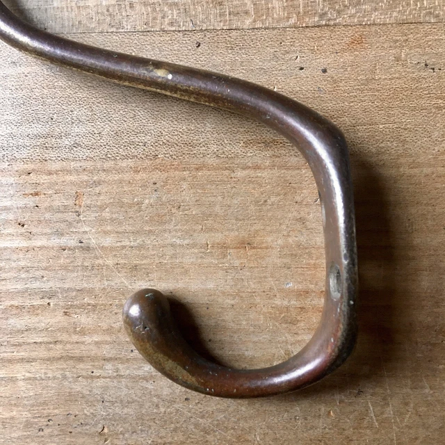 Antique Brass Double Coat Hook Victorian Original Reclaimed Vintage Old c.1900’s 2