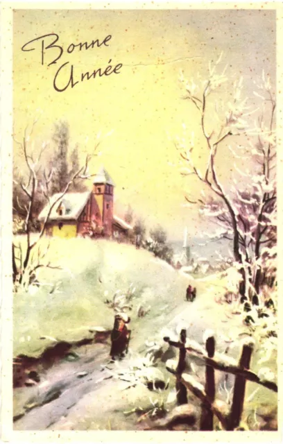 Beautiful Home In Winter Scene, Bonne Année, Happy New Year In French Postcard