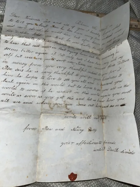 Antique Letter Signed Asa & Nancy Doty - Parkman Ohio Genealogy Ashtabula County