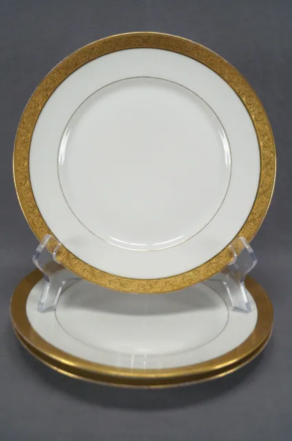 Set of 3 Boyer Limoges Gold Scrollwork Encrusted Dessert Plates C. 1919 - 1927 2