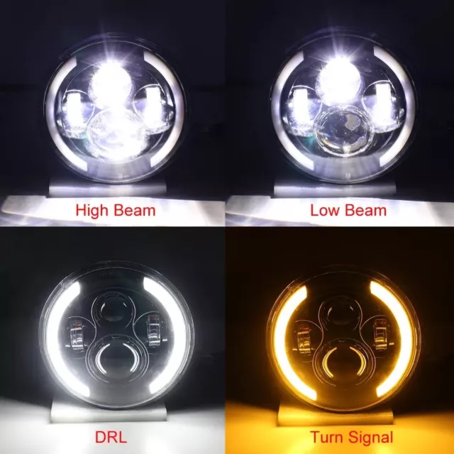 Pair Fit Freightliner Century Class 7inch Round LED Headlights Hi/Lo Beam Light 2