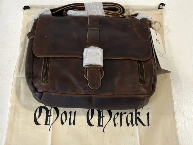 Mou Meraki Genuine Leather Crossbody Purse and Handbags Brown