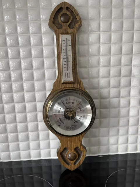 Comitti Of London Wood / Brass Barometer & Thermometer