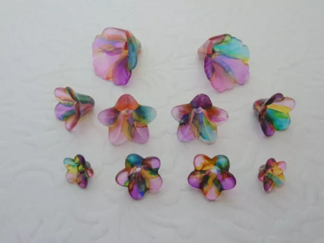 Hand Painted Flower Beads 28 pieces Various Shapes and Sizes 10mm to 20mm 3