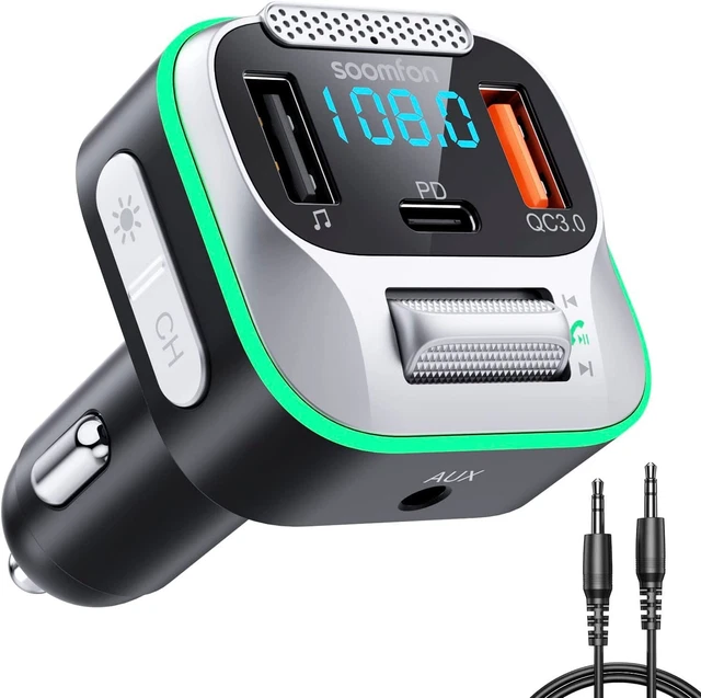 Trasmettitore FM Bluetooth Adattatore Auto MP3 Lettore Basso Stereo Suono Hi-Fi SOOMFON