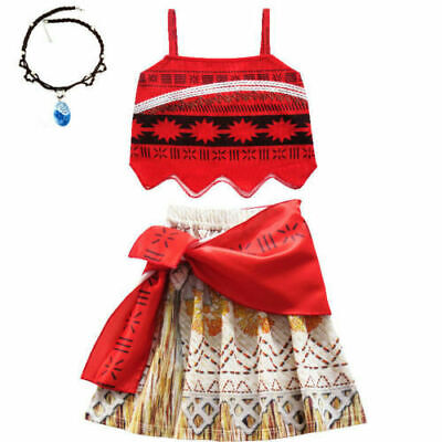 UK NEW Moana Costume Hawaiian Princess Fancy Cosplay Dress&Necklace Halloween