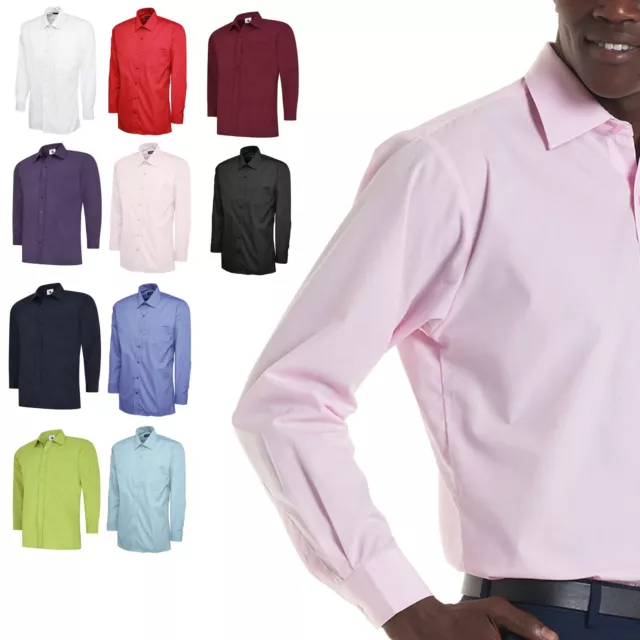 Mens Long Sleeve Shirt Plain Formal Easy Care Poplin - SMART OFFICE WORK CASUAL