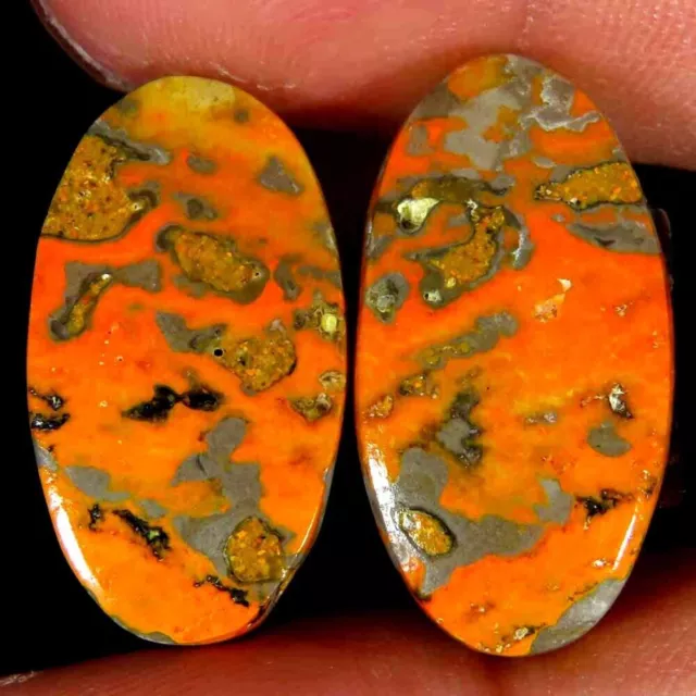 27.40Cts .Natural Bumble Bee Eclipse Jasper 12x22x4mm Oval Pair Cab Top Gemstone