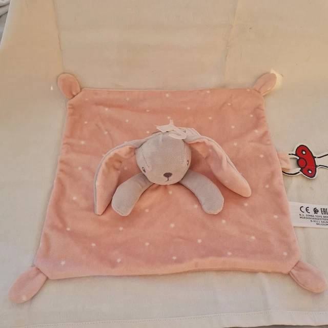 doudou carre plat Lapin gris - rose - Etoiles - Simba Neuf
