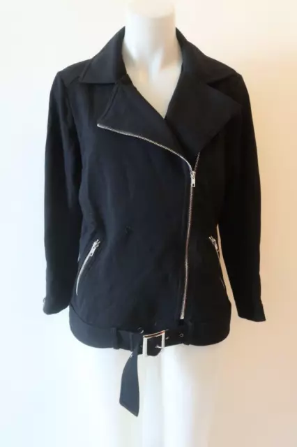 Womens Neiman Marcus Black Asymmetric Zip Moto Jacket L *