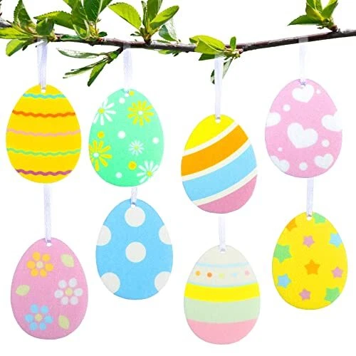 32 Pcs Easter Felt Ornaments Easter Tree Decorations Egg Shaped Hanging Decorati