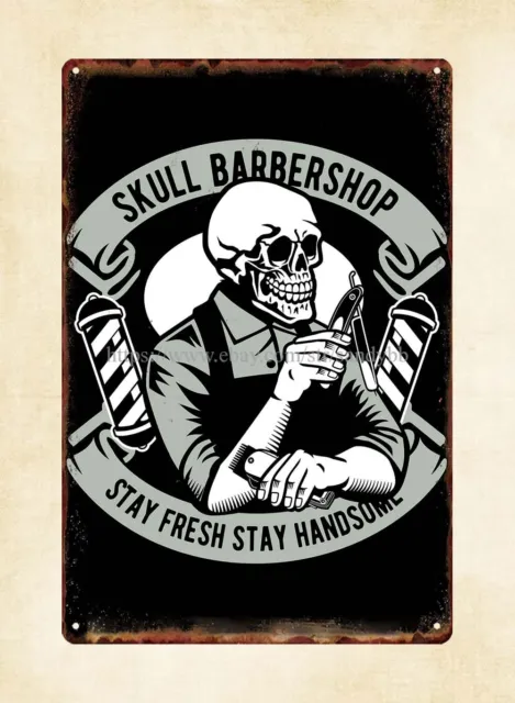 skull skeleton barbershop metal tin sign outdoor art prints online