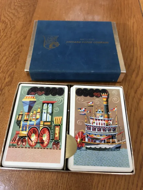Vintage Chicago Paper Company Playing Cards Double Deck Train & Steamboat Set