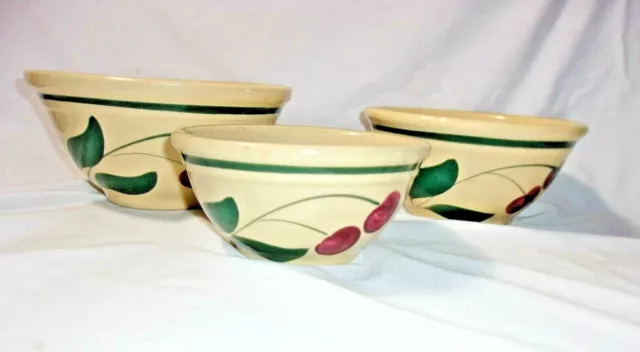 Early Vintage 1 Wattware & 2 Oven Ware Stoneware Mixing Bowls 6" 7" & 8" Antique