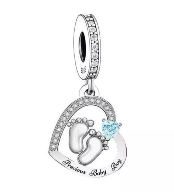 Precious Baby Boy Son Blue Heart Charm Gift 💜 Genuine 925 Sterling Silver Gift