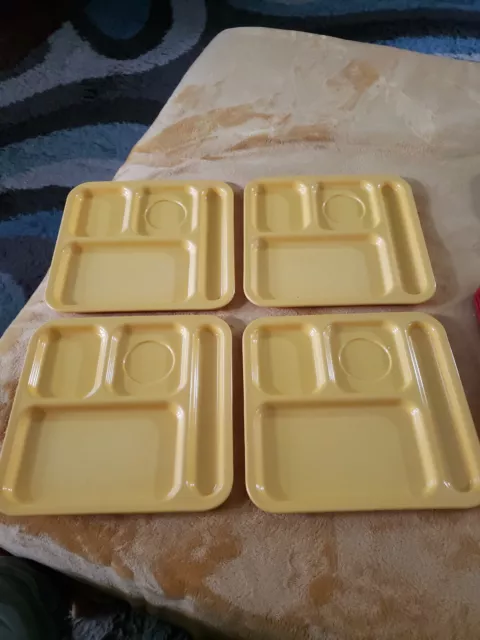 Texas Ware Yellow (4) Vintage #137 Divided Melamine Lunch Trays 10x9.75"