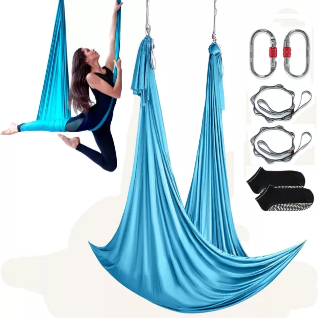 VEVOR Hamac de Yoga Aérien 5x2,8 m Kit Balançoire de Yoga Inversion Danse Bleu