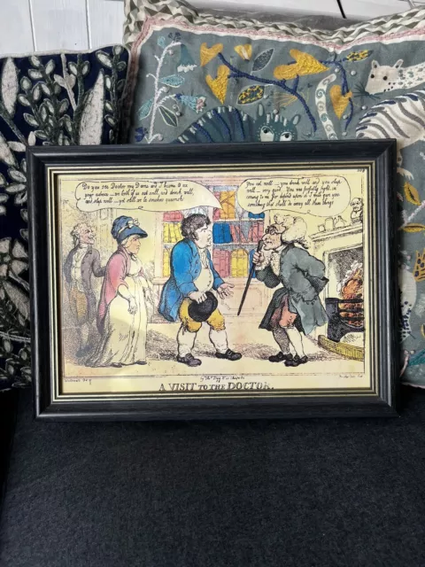 Vintage Antique Humorous Print Thomas Row lands on Framed Rare Collectors Art