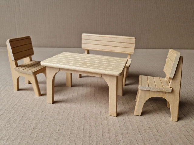 BODO HENNIG GARTENMÖBEL 110 Tisch, Bank und Stühle für Puppenhaus