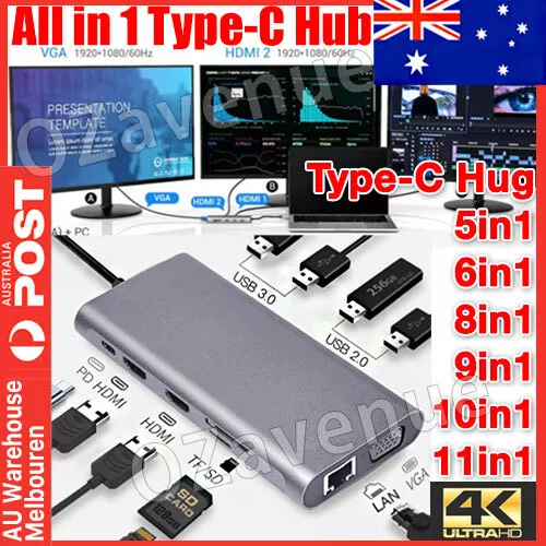 5/6/8IN 1 USB-C HUB Type-C USB Multi 3.0 4K HDMI RJ45 Ethernet Micro SD TF  OTG $21.19 - PicClick AU
