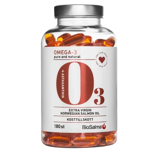 3 PCS BIOSALMA Omega-3 Salmon Oil 1000 mg – Heart & Brain Health , 180 ...